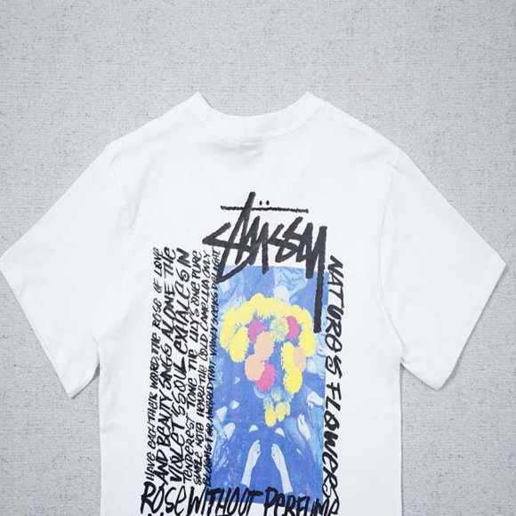 STUSSY Rear Logo Bouquet T-Shirt - White Short Sleeve - Picture 12 of 13
